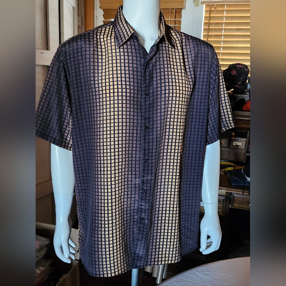 Bassiri Designer Short Sleeve Button-up Brown Ombre Shirt On Men's Size 2XL